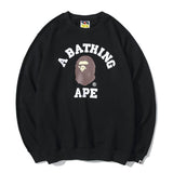 A Ape Print Sweatshirts Autumn and Winter Men's Printed Cotton Terry round Neck Sweater T-shirt