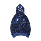 A Ape Print Hoodie Autumn Hip Hop Shark Blue Cardigan Zipper Hooded Sweater