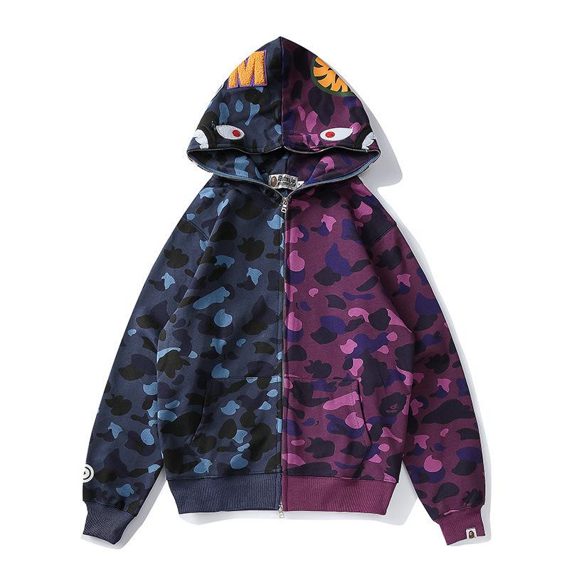 A Ape Print Hoodie Autumn and Winter Men's Youth Blue Purple Contrast Color Hooded Sweatshirt