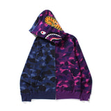 A Ape Print Hoodie Autumn and Winter Men's Youth Blue Purple Contrast Color Hooded Sweatshirt