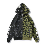 A Ape Print Hoodie Stitched Camouflage Skull Men and Women Couple Hoodie Sweater