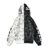 A Ape Print Hoodie Black and White Stitched Camouflage Yin and Yang Skull Couples Coat Hoodie Sweater