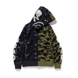 A Ape Print Hoodie Stitched Camouflage Skull Men and Women Couple Hoodie Sweater