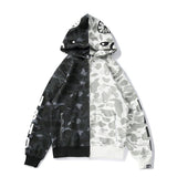 A Ape Print Hoodie Black and White Stitched Camouflage Yin and Yang Skull Couples Coat Hoodie Sweater