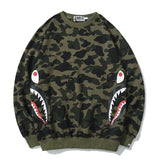 A Ape Print Sweatshirts Fashion Brand Camouflage Shark Head Print Cotton Terry round Neck Sweater