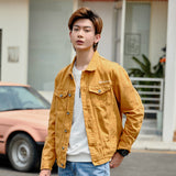 Yellow Denim Jacket Men Jean Coat Mens Autumn Coat Loose Lapels Workwear Jacket Men's Trendy Casual Top Men's Fashion