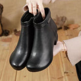 Coachella Festival Boots High Heel Top Layer Cowhide Average Size round Toe Black Martin Boots Artificial Wool Low-Cut Cowhide Single-Layer Boots