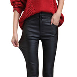 Leather Leggings High Waist Leggings Women's Fall and Winter Outer Wear Thickened Velvet Padded Slimming Leather Pants