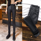 Leather Leggings High Waist Leggings Women's Fall and Winter Outer Wear Thickened Velvet Padded Slimming Leather Pants