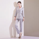 Women Pants Suit Uniform Designs Formal Style Office Lady Bussiness Attire Fashion Autumn Retro Host Workplace Commuter Formal Wear