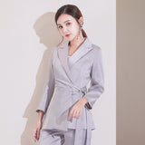 Women Pants Suit Uniform Designs Formal Style Office Lady Bussiness Attire Fashion Autumn Retro Host Workplace Commuter Formal Wear