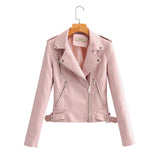 Hot Pink Motorcycle Jacket Fall Women's Leather Top Lapel Zipper Long-Sleeved, Slim-Fit, Short PU Leather Jacket