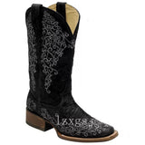 Coachella Cowboy Boots Plus Size Autumn and Winter Leather Boots Embroidered Printed Chunky Heel Square Toe Mid-Calf Riding Boots
