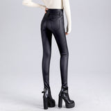 Leather Leggings Velvet Padded Leggings Women's Thickened Warm Fall and Winter Outer Wear Figure Flattering Leather Pants