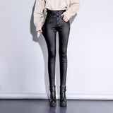Leather Leggings Velvet Padded Leggings Women's Thickened Warm Fall and Winter Outer Wear Figure Flattering Leather Pants