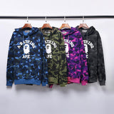 A Ape Print Hoodie Autumn and Winter Camouflage Printed Cotton Velvet Padded Hooded Sweatshirt