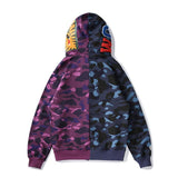 A Ape Print Hoodie Autumn and Winter Men's Youth Blue Purple Contrast Color Hooded Sweatshirt