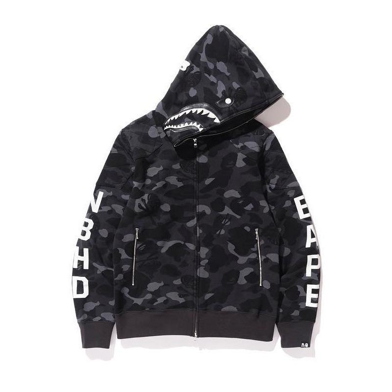A Ape Print Hoodie Autumn Men's Cotton Fashion Brand Shark Patchwork Sweater Zipper Jacket