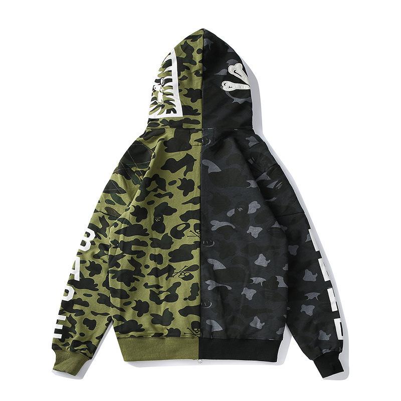 A Ape Print Hoodie Stitched Camouflage Skull Men and Women Couple Hoodie Sweater