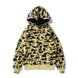 A Ape Print Hoodie Men's Hip Hop Shark Head Camouflage Hooded Long Sleeve Cardigan Coat Outerwear