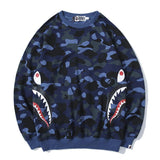 A Ape Print Sweatshirts Fashion Brand Camouflage Shark Head Print Cotton Terry round Neck Sweater