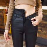 Leather Leggings High Waist Leggings Women's Fall and Winter Outer Wear Thickened Velvet Padded Slimming Leather Pants