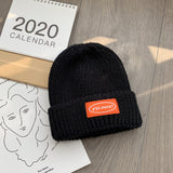 Women Beanies Thickened Knitted Hat Female Autumn and Winter Leisure Labeling Woolen Cap