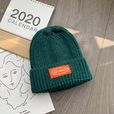 Women Beanies Thickened Knitted Hat Female Autumn and Winter Leisure Labeling Woolen Cap