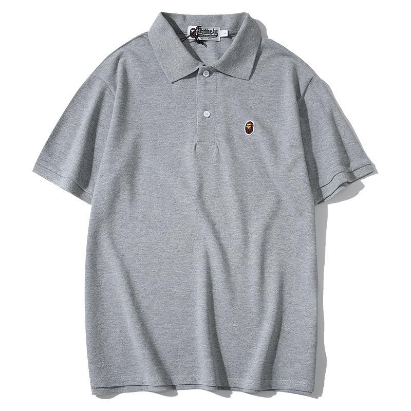 A Ape Print T Shirt Solid Color Casual Embroidered Short-Sleeved Polo Shirt