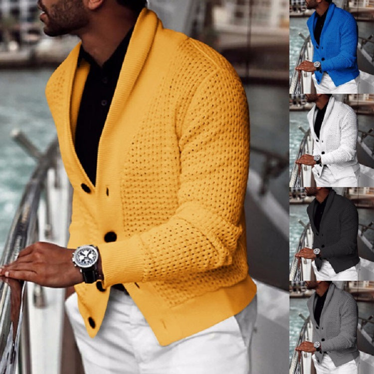Men's Solid Color Fashion Casual Slim-Fit Knitted Cardigan Sweater Men