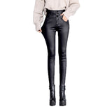 Leather Leggings Velvet Padded Leggings Women's Thickened Warm Fall and Winter Outer Wear Figure Flattering Leather Pants