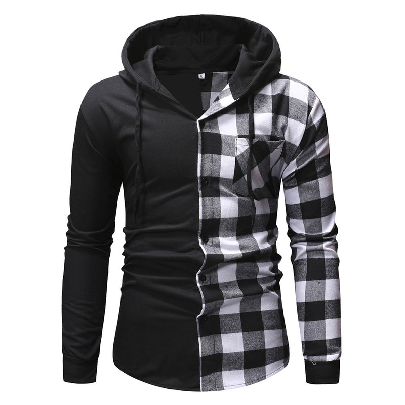 Men's Slim Fit Plaid Hooded Long Sleeve plus Size Fashion Casual Exercise Vintage Men Shirt