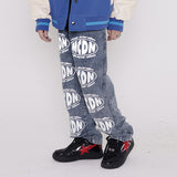 Letter Printed Jeans Men plus Size Retro Sports Trousers Straight Pants Men's Clothing Straight Men Denim Pants