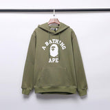 A Ape Print Hoodie Autumn and Winter Printed Cotton Velvet Padded Hooded Sweatshirt