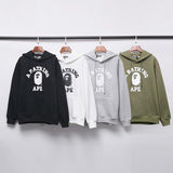 A Ape Print Hoodie Autumn and Winter Printed Cotton Velvet Padded Hooded Sweatshirt