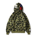 A Ape Print Hoodie Men's Hip Hop Shark Head Camouflage Hooded Long Sleeve Cardigan Coat Outerwear