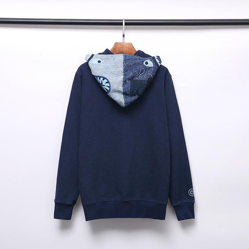 A Ape Print Hoodie Autumn Men's Shark Head Denim Zipper Sweater Coat