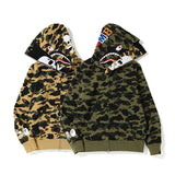 A Ape Print Hoodie Men's Hip Hop Shark Head Camouflage Hooded Long Sleeve Cardigan Coat Outerwear