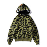 A Ape Print Hoodie Men's Hip Hop Shark Head Camouflage Hooded Long Sleeve Cardigan Coat Outerwear