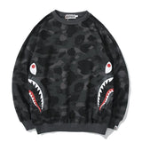 A Ape Print Sweatshirts Fashion Brand Camouflage Shark Head Print Cotton Terry round Neck Sweater