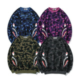 A Ape Print Sweatshirts Fashion Brand Camouflage Shark Head Print Cotton Terry round Neck Sweater