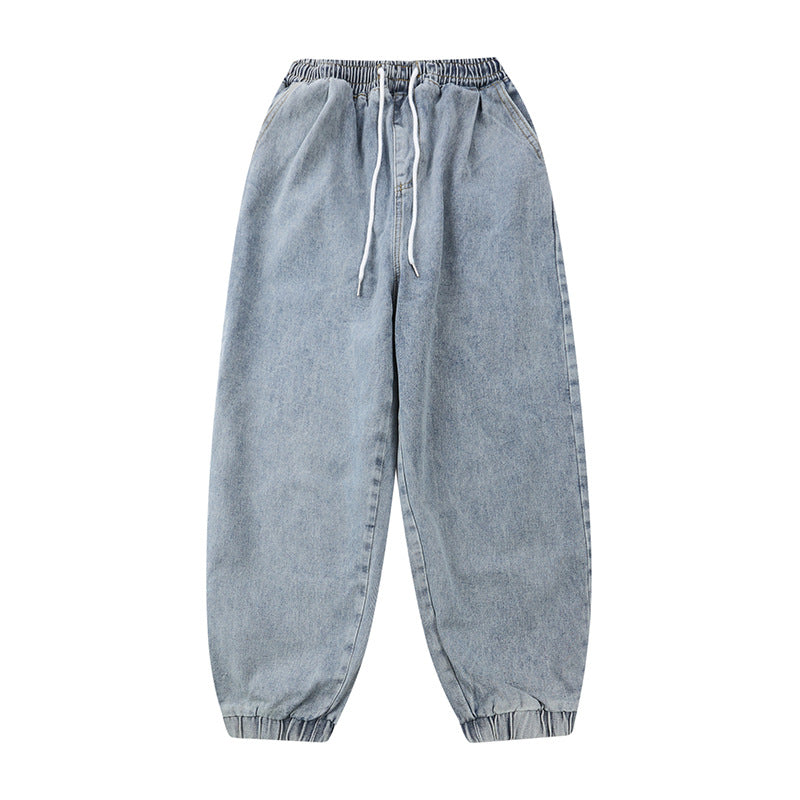 Jeans Men's Large Size Retro Sports Trousers Elastic Waist Baggy Straight Trousers Men Denim Pants