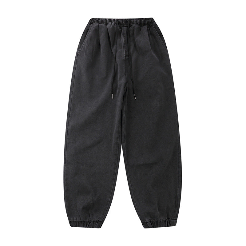 Jeans Men's Large Size Retro Sports Trousers Elastic Waist Baggy Straight Trousers Men Denim Pants