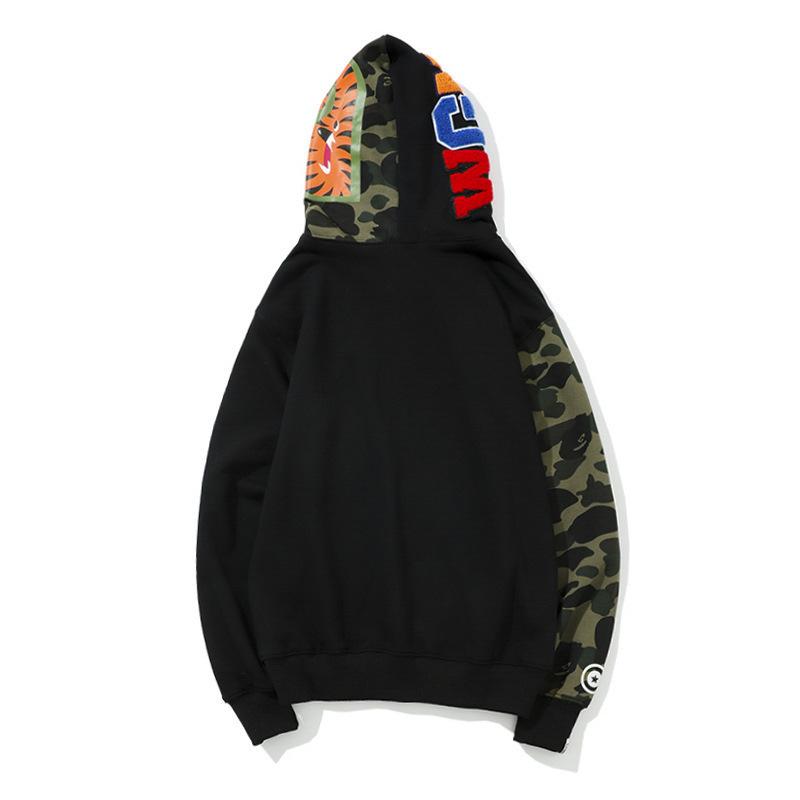 A Ape Print Hoodie Printed Head Embroidered Green Camouflage Stitching Zipper Sweater Coat Men's Hip Hop