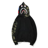 A Ape Print Hoodie Printed Head Embroidered Green Camouflage Stitching Zipper Sweater Coat Men's Hip Hop