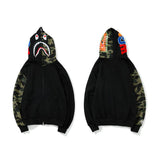 A Ape Print Hoodie Printed Head Embroidered Green Camouflage Stitching Zipper Sweater Coat Men's Hip Hop