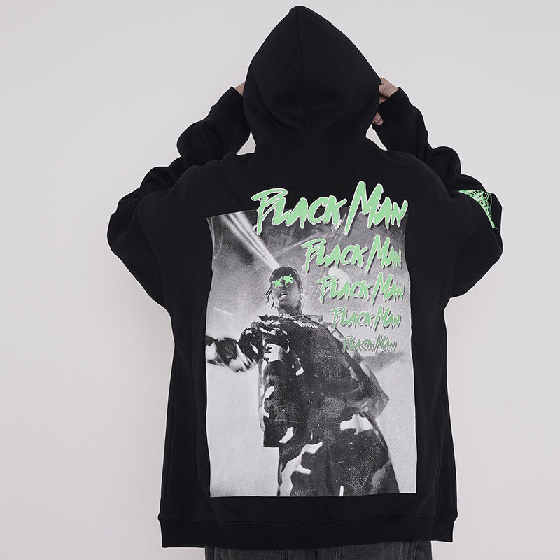 Figure Printed Sweater Men's plus Size Retro Sports Jacket Casual Loose Pullover Top Fleece Lined Sweatshirt Men Thermal Hoodie