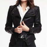 Studded Jackets Washed Leather Zipper Stitching Jacket Coat Rivet Short Leather Jacket Double Zipper Leather Coat for Women