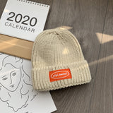 Women Beanies Thickened Knitted Hat Female Autumn and Winter Leisure Labeling Woolen Cap