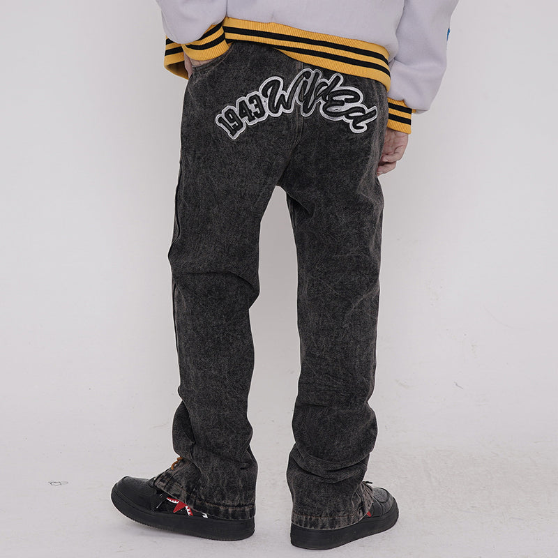 Letter Printed Jeans Men's plus Size Retro Sports Trousers Straight Pants Men's Men Denim Pants